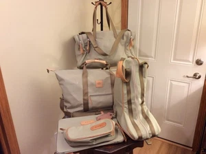 Jon Hart Design 5 Piece Luggage Collection - Coated Canvas, Taupe Color - Picture 1 of 24