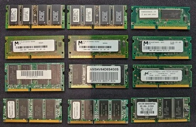 Lote de 12 PC100 SDRAM 144-Pin 100MHZ Varios Tamaños y Marcas Foto 1 de 2