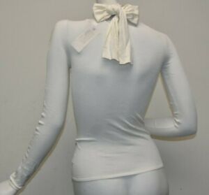 NEW Gucci Top Viscose SILKY STRETCH Sweater Self Tie Ivory Bow Fitted S