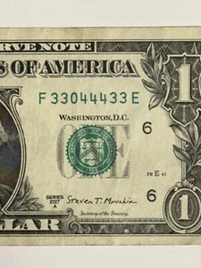Trinary Bookends Fancy Serial Number Dollar Bill Three In A Row 4s Four Of 3s $1 - Picture 1 of 10