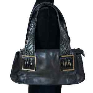 Vintage M.C. Marc Chantal Hobo Bag Black Silver Y2K Big Buckle Accent Purse