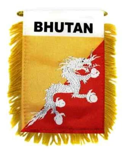 1 doz Bhutan Mini Banners Gold Fringe Car Mirror Hanging Flags with Suction Cup - Picture 1 of 3