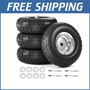 All-Purpose 10 Inch Flat Free Solid Rubber Tires with Enhanced Grip - 4 Pack - Picture 1 of 9