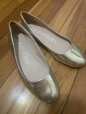Calvin Klein Kosi Metallic Mini Python Champagne Gold Ballet Flats US 7.5 - Image 1 of 4