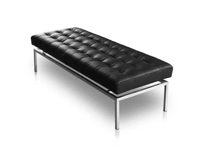 Long Bauhaus Banc Cuir Noir Sur Pied en Acier Inoxydable Qualité 160 X 61 CM - Bild 1 von 2