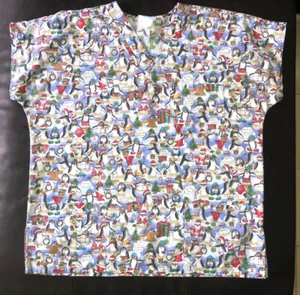 Scrub medical Penguins Christmas Scrub Top large - Picture 1 of 4