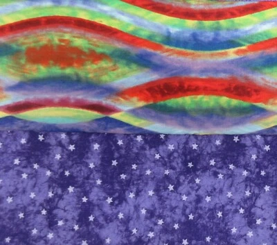 Companion Fabric Bundle (2) 1 & 1+ yds Quilting Cotton Purple Waves Lines Stars - Image 1 of 4