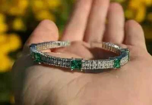 6Ct Princess Cut Lab-Created Emerald 14k White Gold Plated Birthday Gift Bangle - Picture 1 of 5