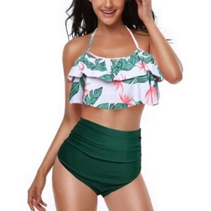 Sz L 2 Piece Retro High Waisted Bikini Halter Neck Swimsuit X00227OCZT - Picture 1 of 4