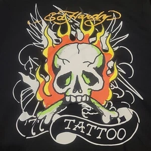 Ed Hardy Hoodie Mens XXL Black Graphic Tattoo Skull Flames Pullover NWT - Picture 1 of 11
