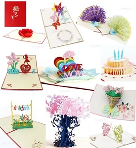 3D Pop Up Greeting Cards Happy Birthday Mothers Day Anniversary Gift Postcards - Picture 1 of 32