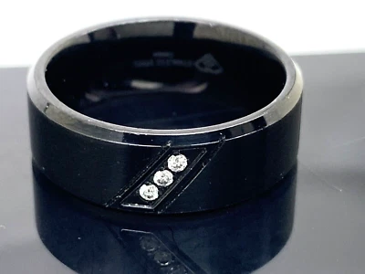 Men's Wedding Band Black Stainless Steel 0.03ctw Diamond 8mm Wide Ring Size 12 - Image 1 of 4