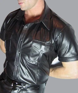 Para hombre Camisa Uniforme de Policía de Cuero de Cordero Real Mangas Cortas BLUF Camisa de Cordero - Imagen 1 de 3