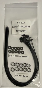 Ten Lionel 61-22 lamp contact (151-38) W/12" wire & 61-13 washer & R-91 Springs - Picture 1 of 4
