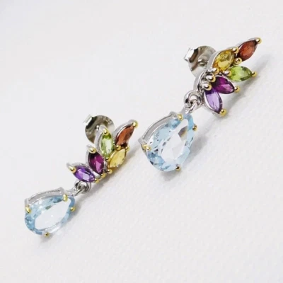 Topas Amethyst Rhodolith Peridot Citrin Granat Ohrringe 925 Silber 585 WG verg. - Bild 1 von 4