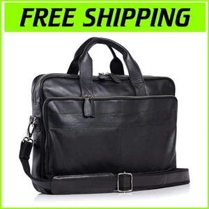 Premium 16-Inch Buffalo Leather Laptop Messenger Bag - Trolley-Compatible - Picture 1 of 7