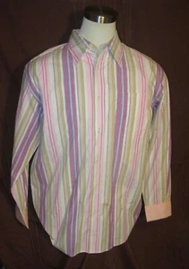 Roark Mens Long-Sleeve Button-Front Shirt, Pink Striped, Cotton, L, New, Reg $40 - Picture 1 of 6