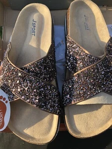 JSport by Jambu Grace NEW 8.5M W/Box Glitter ❤️❤️❤️Mocha -Champagne Sandals - Picture 1 of 4
