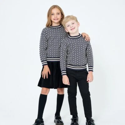 Boys Girls Geometric Print Sweater Child Teen Kids Fashion Fall Winter Sweaters - Image 1 of 4