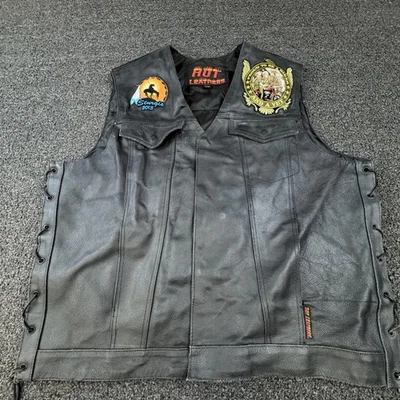 Hot Leathers Vest Mens 2XL Black Leather Motorcycle Biker Side Lace Sturgis - Image 1 of 4