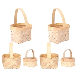  6 Stück Miniatur geflochtene Körbe: kleine Süßigkeiten Holzspäne Körbe mit Griffen Mini - Bild 1 von 12