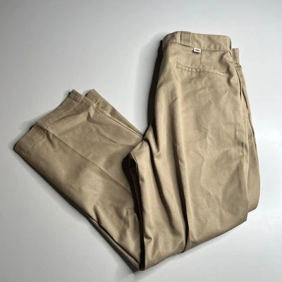 Calça de trabalho Dickies bege anos 90 vintage 36x30 feita nos EUA YKK EUA zíper roupa de trabalho clássica - Imagem 1 de 4