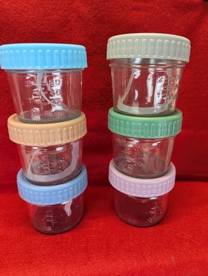 6 New 4 oz Reusable Baby Food Jars. Plastic Lids, Graduated, Marker Included - Image 1 of 4