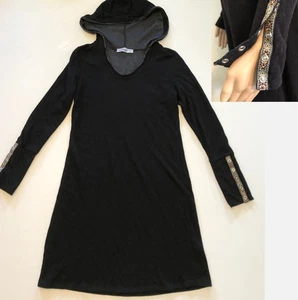 Vestido Pullover Para Mujer Calce Relajado Con Capucha Talla S Acanalado Tejido Informal Boho Negro - Imagen 1 de 21
