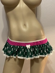 Sexy Micro Mini Ruffle Skirt Pink Green White Skulls Lingerie Rave Exotic Dancer