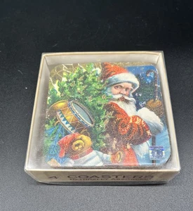 Vintage Weihnachten Getränke Untersetzer Kork Rückseite Aqua Stein 6er Set - Bild 1 von 4