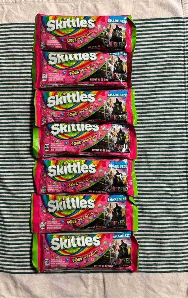 Sour Wild Berry Skittles Wicked, 7 полноразмерных сумок 3,3 унц - Изображение 1 из 3