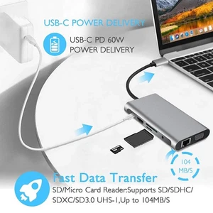 Station d'accueil pour ordinateur portable 10 en 1 Hub Type C HDMI VGA RJ45 PD Adaptateur Multi USB 3.0 - Photo 1/6