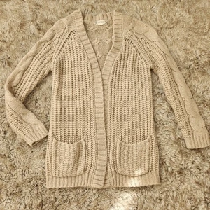 Pink Rose Cable Knit Cardigan Sweater Cream Size Medium - Picture 1 of 10