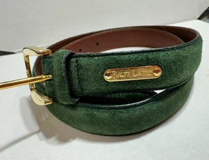 Ralph Lauren Belt Womens Large Forest Green Suede Leather Golden Buckle - Picture 1 of 8