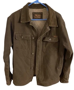 Woolrich Mens Duck Canvas Chore Jacket M Dark Brown Sherpa Lined Corduroy Collar - Picture 1 of 13