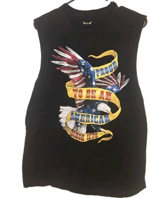 Faded Glory Men's Size M Black Sleeveless T-Shirt Tee PROUD TO BE AN AMERICAN - Image 1 of 3