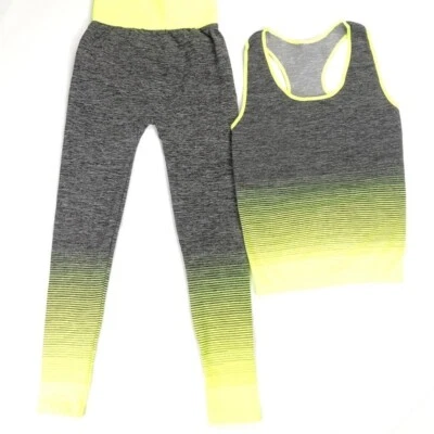Camiseta sin mangas de entrenamiento de 2 piezas para mujer + leggings yoga gimnasio correr conjunto atlético - amarillo Foto 1 de 2