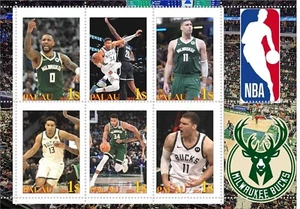 Stamp block NBA Milwaukee Bucks Basketball Palau unpostal issue - Picture 1 of 1