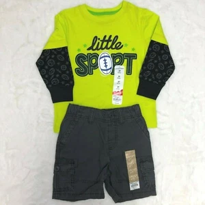 Boys Outfit Sports Football Long Sleeve T-Shirt & Cargo Shorts Toddler 2T - Picture 1 of 8