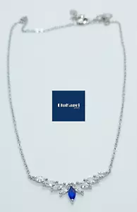 Collana donna in Argento 925 rodiato Oro Bianco collier zirconi bianchi blu - Foto 1 di 7
