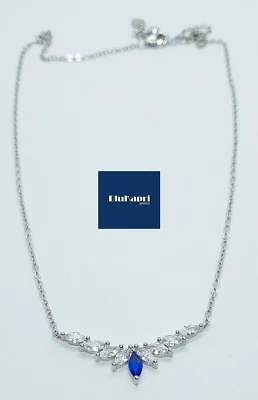 Collana  donna in Argento 925 rodiato Oro Bianco  collier zirconi bianchi blu - Immagine 1 di 4