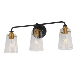 Forte Lighting Ronna 3 Light 23.5" Bath Vanity, Black/Gold/Clear - 5118-03-62 - Picture 1 of 1