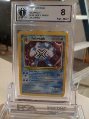 P1 Graded 8 Poliwrath Base 2 15/130 Holo Rare Pokemon Card - Image 1 of 2