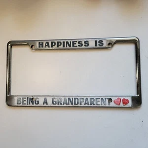 Happiness Is Being A Grandparent Silver Metal License Plate Frame Front Or Rear - Picture 1 of 2