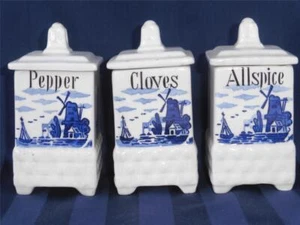 Juego de 3 latas/tarros de cerámica vintage de la escena holandesa de Alemania - Imagen 1 de 7