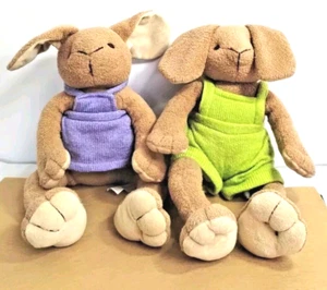 Shelf Sitters Easter Bunnies Purple Dress & Green Jumper 16" World Market Plush - Picture 1 of 10