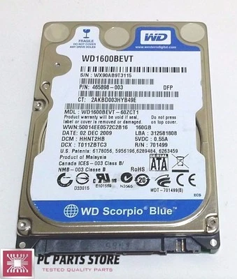 Western Digital 160GB 2.5 WD1600BEVT-60ZCT1 2061-701499-E00 AD FOR PARTS/REPAIR - Image 1 of 4