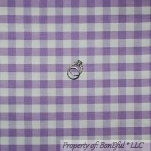 BonEful Fabric FQ Cotton Quilt White Purple Stripe Check Plaid Square Baby Girl - Picture 1 of 8