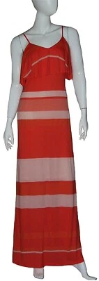 Maxi Vestido Cynthia Steffe Nuevo con Etiquetas Talla Mediana Coral Rayas Volantes Corpiño Cuello Redondo Foto 1 de 2