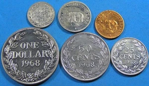 Liberia Proof Set 1968 Lot of 6 Coins, Lustrous & Cloudy, Combined Shipping - Foto 1 di 6